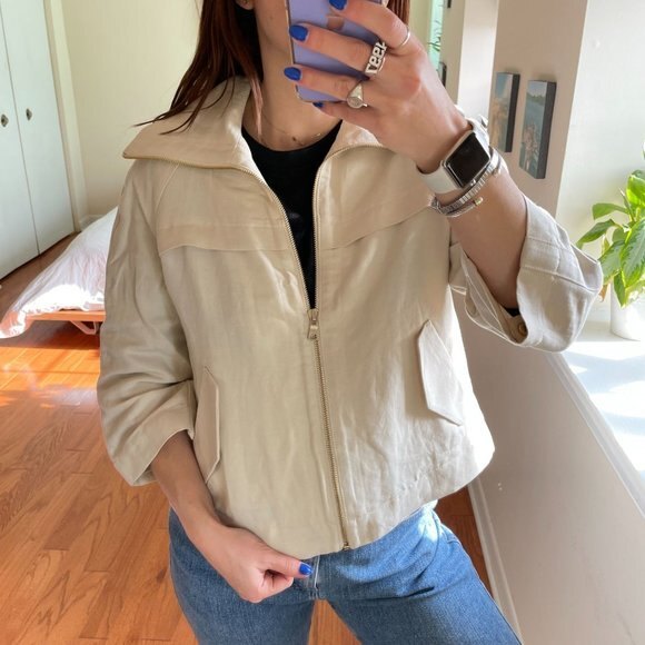 Ann Taylor Convertible Neck 3/4 Sleeve Zip-Up Jacket White Size 0 - Picture 3 of 8